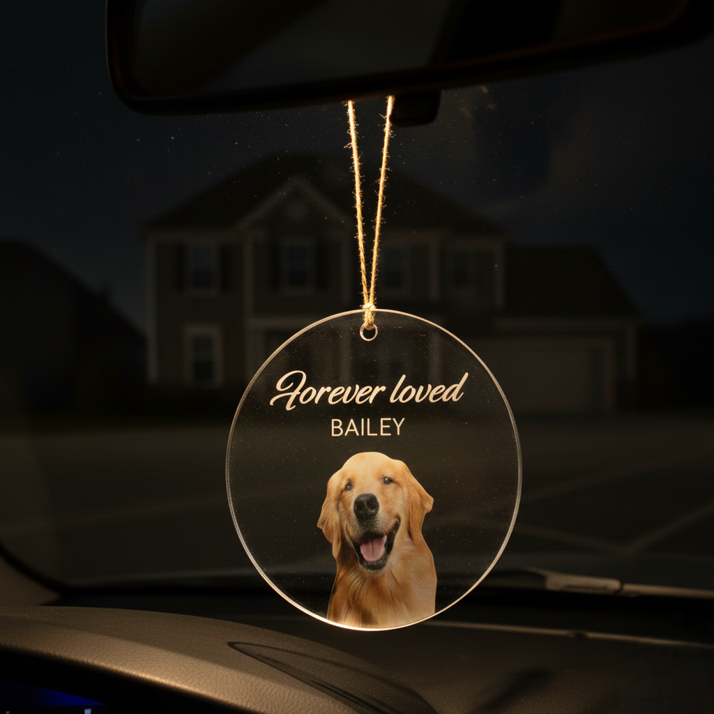 Circle - Personalized Dog Memorial Car Charm, Dog Sympathy Gift