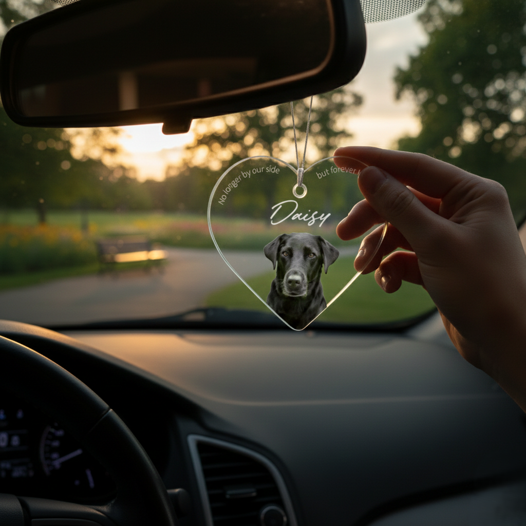 Heart - Personalized Dog Memorial Car Charm, Dog Sympathy Gift